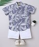 Aww Hunnie 100% Cotton Knit Half Sleeves Leaves Printed Shirt & Shorts Set - Grey