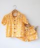 Love The World Today Cotton Woven Half Sleeves Floral Swirls Printed Coordinating Shirt & Shorts Set - Yellow