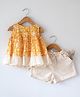 Love The World Today Cotton Woven Sleeveless Floral Swirls Printed Top & Shorts Set - Yellow