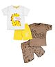 Tiny Hugs Cotton Knit Pack Of 2 Half Sleeves Giraffe & Snooze Text Printed Tees With Shorts Set - White & Brown