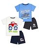 Tiny Hugs Cotton Knit Pack Of 2 Half Sleeves Contruction Vehicles & Speedway Text Printed Tees With Shorts Set - White & Blue
