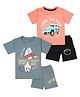 Tiny Hugs Cotton Knit Pack Of 2 Half Sleeves Vehicles & Typography Printed Tees With Shorts Set - Peach & Grey