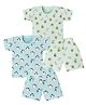 Tiny Hugs Cotton Knit Pack Of 2 Half Sleeves Avacado & Penguin Printed Tees With Coordinating Shorts Set - Green & Blue