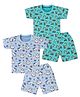 Tiny Hugs Cotton Knit Pack Of 2 Half Sleeves Shark & Construction Vehicles Printed Tees With Coordinating Shorts Set - Blue
