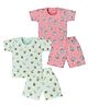 Tiny Hugs Cotton Knit Pack Of 2 Half Sleeves Avacodo & Popcorn Printed Tees With Coordinating Shorts Set - Blue & Green