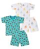 Tiny Hugs Cotton Knit Pack Of 2 Half Sleeves Construction Vehicles & Ship Printed Tees With Coordinating Shorts Set - Blue & White