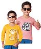Tiny Hugs Cotton Knit Pack Of 2 Full Sleeves Giraffe & Baby Foot Printed Tees - Yellow & Pink