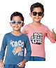 Tiny Hugs Cotton Knit Pack Of 2 Full Sleeves Tacos & Baby Foot Printed Tees - Blue & Pink