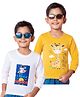 Tiny Hugs Cotton Knit Pack Of 2 Full Sleeves Space Text  & Giraffe Printed Tees - White & Yellow