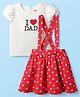 Babyhug Single Jersey Knit Half Sleeves Top & Skirt Set With Text & Polka Dot Print - White & Red