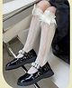 Flaunt Chic Cotton Bow Applique & Lace Detailed Socks - Black