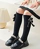 Flaunt Chic Cotton Striped & Bow Applique Detailed Socks - Black