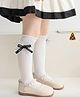 Flaunt Chic Cotton Striped & Bow Applique Detailed Socks - White