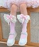 Flaunt Chic Cotton Bow Applique Detailed Socks - Pink