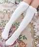 Flaunt Chic Cotton Self Design & Bow Applique Detailed Socks - White