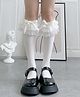 Flaunt Chic Cotton Bow Applique Detailed & Floral Lace Embellished Socks - White