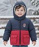 Babyoye Full Sleeves Colour Block Padded Hooded Jacket with Embroidery Patch Detailing and Feece Hooded Lining- Navy Blue & Red