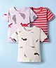 Kookie Kids Single Jersey Knit Half Sleeves Striped T-Shirts with Animal Birds & Sea Life Print Pack of 3 - Red White & Lavender
