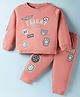 CUCUMBER Sinker Knit Full Sleeves T-Shirt & Joggers Set With Air Force Text Print - Coral