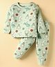 CUCUMBER Sinker Knit Full Sleeves Dino Printed Co-Ords Night Suit - Light Green