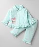 CUCUMBER Sinker Knit Full Sleeves Co-ords Night Suit with Elephant & Bow Print - Aqua Blue