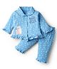 CUCUMBER Sinker Knit Full Sleeves Co-ords Night Suit with Polka Dots & Bear Print - Blue