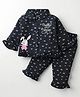 CUCUMBER Sinker Knit Full Sleeves Bunny Printed Front Open Night Suit - Navy Blue
