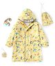 Little Surprise Box PVC Full Raglan Sleeves Cherry Printed Hooded Cap Style Raincoat With Extra Backpack Space & Pouch - Yellow