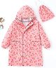 Little Surprise Box PVC Full Raglan Sleeves Cherry Printed Hooded Cap Style Raincoat With Extra Backpack Space & Pouch - Pink