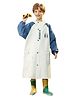 Little Surprise Box PVC Full Raglan Sleeves Space Theme Printed Hooded Cap Style Raincoat With Extra Backpack Space - White
