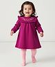 Babyhug Cotton Knit Full Sleeves Frock With Leggings & Floral Embriodery - Purple & Pink