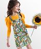 OLLINGTON ST. Cotton Rib Knit Full Sleeves Inner Top & Tropical Print Twill Pinafore - Yellow & White