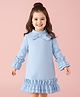 Mark & Mia Full Sleeves Solid Winter Frock With Bow Applique - Light Blue
