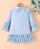 Mark & Mia Full Sleeves Solid Winter Frock With Bow Applique - Light Blue