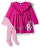 Babyhug Cotton Woven Full Sleeves Frock & Legging With Animal Print & Frill Detailing - Dark Pink & Pink