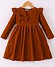 Mark & Mia Full Sleeves Solid Frock With Bow Applique - Rust Orange