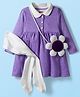 Babyhug Cotton Knit Full Sleeves Polka Dot Printed Frock With Leggings & Floral Sling Bag - Purple