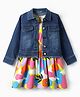 Ollington St. Stretchable Denim Full Sleeves Jacket with Sleeveless Printed Knit Dress - Multicolor & Navy Blue