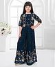Tiny Kingdom Georgette Woven Three Fourth Sleeves Sequins Embellished Floral Designed Top & Palazzo With Jacket - Blue