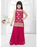 Tiny Kingdom Georgette Woven Sleeveless Floral Foil Printed Sequins Embellished Kurta Palazzo With Dupatta - Red