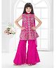 Tiny Kingdom Woven Sleeveless Floral Embroidered Sequins Embellished Kurta Sharara With Dupatta - Pink