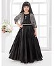 Tiny Kingdom Satin Woven Stones Embellished Gown With Three Fourth Sleeves Chevron Designed Shrug - Black