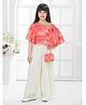 Tiny Kingdom Georgette Woven Cold Shoulder Floral Printed & Sequins Embellished Cape Top & Palazzo With Sling Bag - Orange