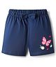 Babyhug Single Jersey Knit Mid Thigh Shorts with Butterfly Print & Bow Applique - Navy Blue