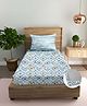 Trance Home Linen Silken Mosaic Blue Cotton 180TC 72x30 inch Fitted Bedsheet 1 Pillow Cover