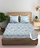 Trance Home Linen Silken Mosaic Blue Cotton 180TC 78x78 inch Fitted Bedsheet 2 Pillow Covers