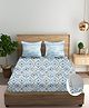 Trance Home Linen Silken Mosaic Blue Cotton 180TC King Fitted Bedsheet 2 Pillow Covers