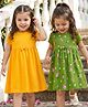 Babyhug Single Jersey Knit Half Sleeves Frocks With Floral Print Pack Of 2 - Yellow & Green