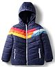 Babyhug Woven Full Sleeves Hooded Padded Jacket With Color Block Design - Navy Blue