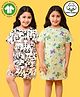 Anthrilo 100% Organic Cotton Knit Pack Of 2 Half Sleeves Baby Panda & Butterflies Printed Night Dresses - Green & White
